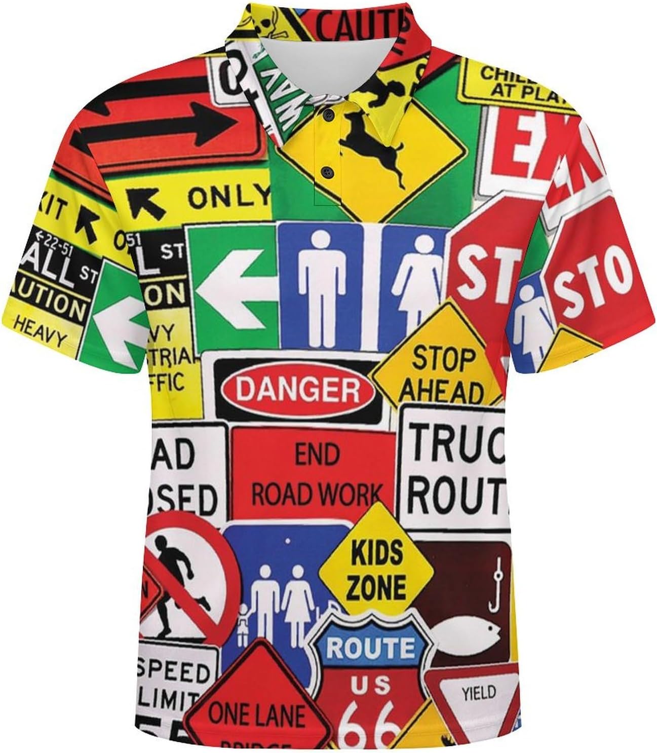 Road Traffic Sign Mens Polo Shirt Short Sleeve Top Tee Casual T-Shirt