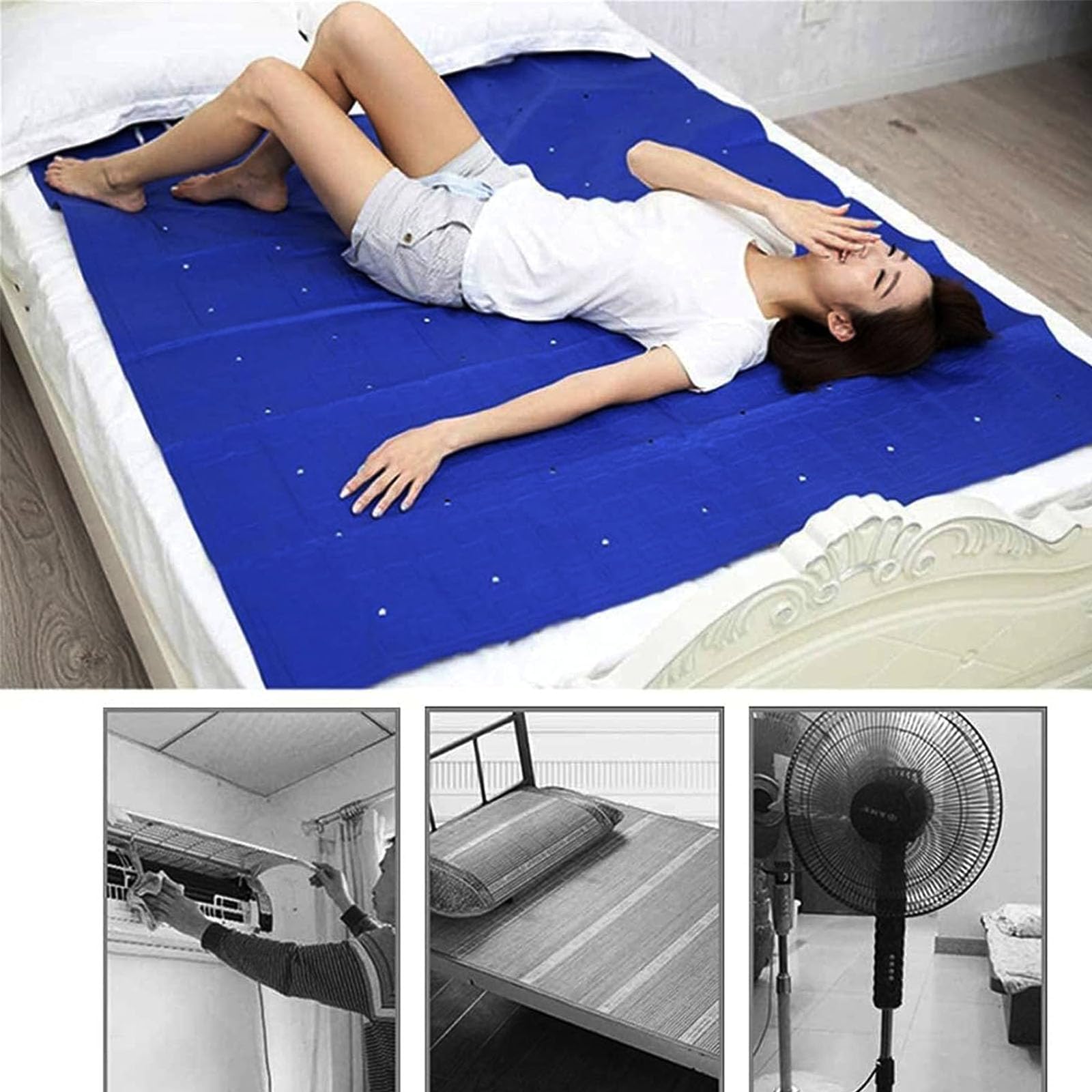 Colchoneta de Refrigeración por Agua, Sistema de Acondicionamiento de Cama de 2,5 L con Ventilador Ajustable de 4 Velocidades y Control Remoto, Cubierta Eléctrica Refrigerante para Cama para 160*70cm