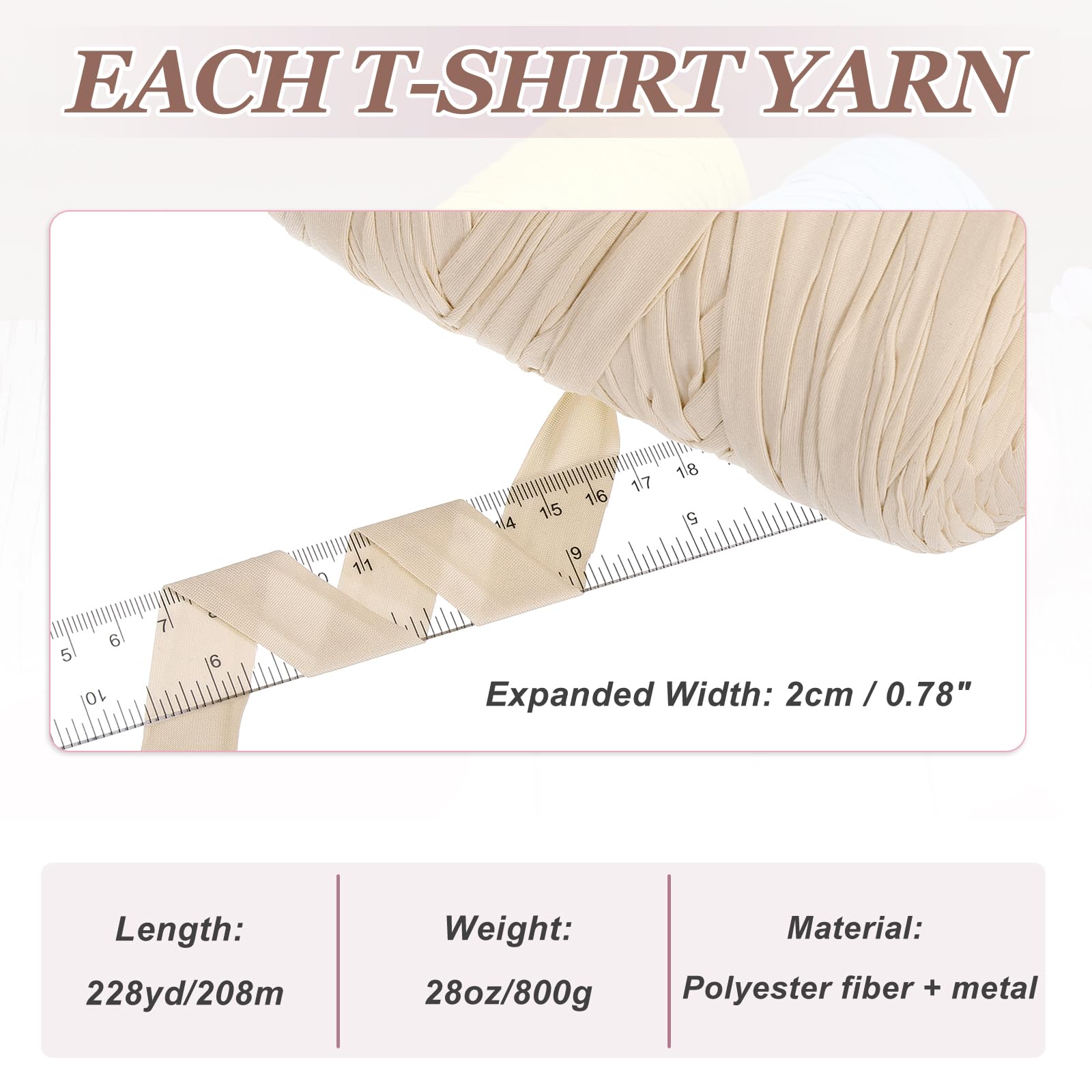 PATIKIL T-Shirt Garn Zum Häkeln Mit 1 Häkelnadel 800g/228 Yards Weiches Hoch Elastisches Strickgarn Für Anfänger Häkeltasche/Korb/Dekoration(Beige)