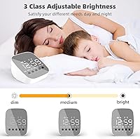 Vista 6 de Reloj despertador, reloj despertador digital LED, 3 niveles de brillo, 2 alarmas, 12/24 horas, repetición, pequeños relojes despertadores