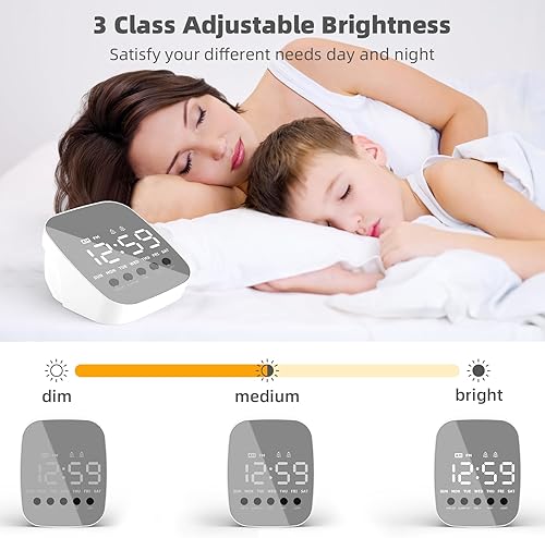 Miniatura 6 de Reloj despertador, reloj despertador digital LED, 3 niveles de brillo, 2 alarmas, 12/24 horas, repetición, pequeños relojes despertadores para