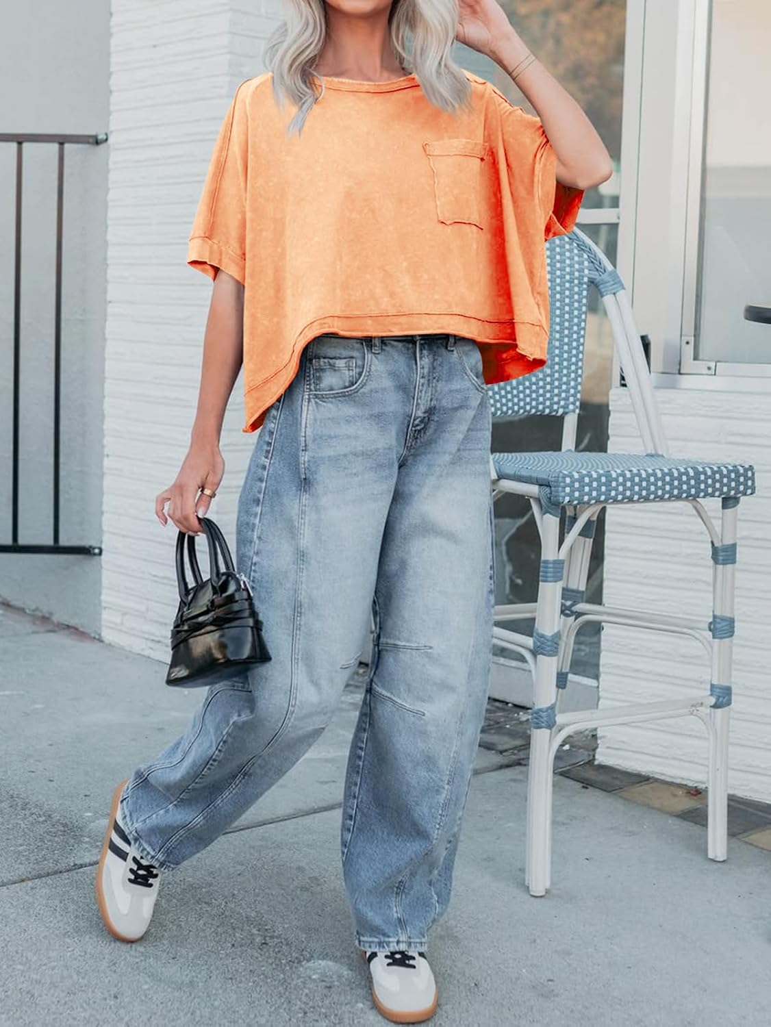 Cicy Bell Womens Summer Cropped T-Shirts Boxy Casual Short Sleeve Crew Neck Tops Acid Wash Cotton Loose Fit Tee Shirts - Image 4