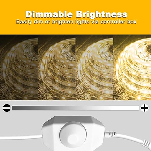 Miniatura 3 de VOLIVO Tira LED blanca, tira LED regulable de 16.4 pies, 2700 K, blanco cálido suave, adhesivo fuerte, cinta flexible para armarios de cocina,