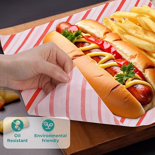 Vista 45 de Hojas de papel encerado de 12 x 12 pulgadas, 100 forros para cestas de alimentos para sándwiches, hamburguesas, envoltorios de alimentos Rayas
