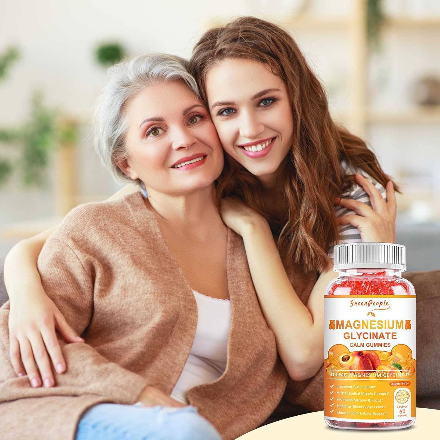 GREENPEOPLE Magnesium Glycinate Gummies 400mg - Sugar Free Magnesium Potassium Supplement with Magnesium Malate, Vitamin D, B6, and CoQ10 for Calm Mood Sleep for Adults - 60 Raspberry Gummies