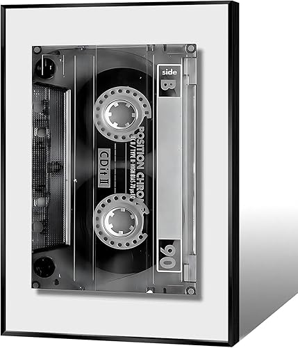 FBKDVC Cinta de cassette vintage en blanco y negro para pared, arte de pared de música retro de los años 90, pósteres estéticos de música moderna,