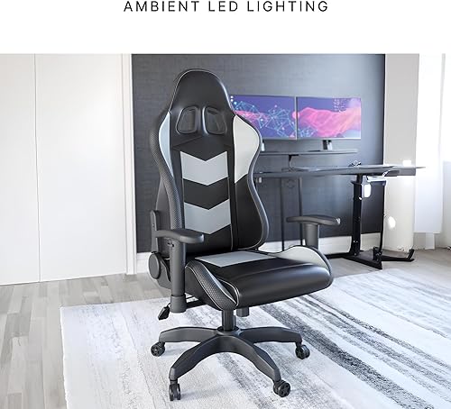 Miniatura 10 de Signature Design by Ashley Lynxtyn - Silla giratoria para juegos de oficina en casa con iluminación LED, color negro y gris