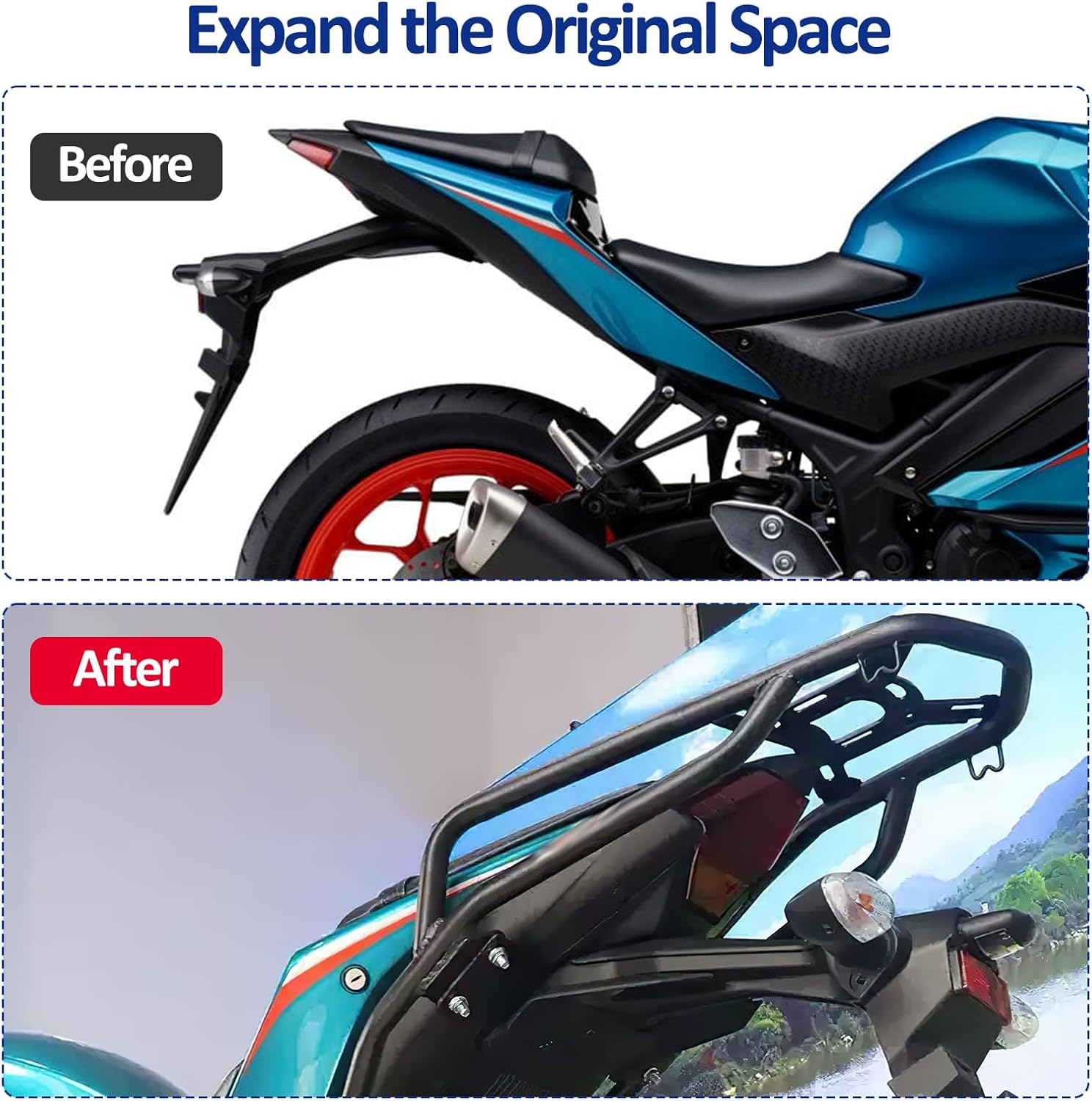 Motorcycle Luggage Rack Rear Storage Tour Pack Mount Compatible with Yamaha YZF-R3 YZF-R25 MT-25 MT-03 2015-2024 2025
