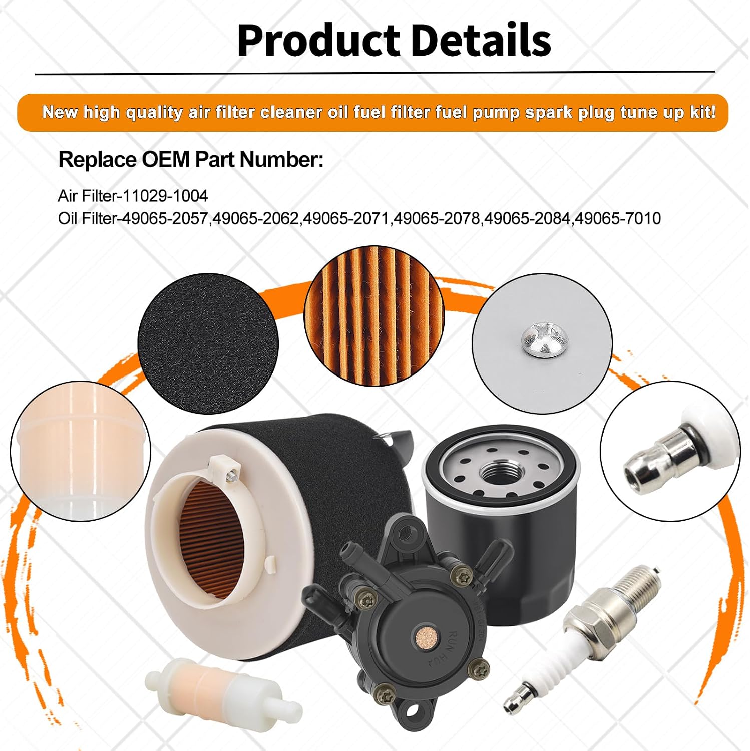 11029-1004 Air Filter 49065-2078 Oil Filter Replacement for Kawasaki Mule 500 520 550 600 610 2500 2510 2520 KAF300 KAF400 KAF620A Mule SX 4x4 XC SE with Spark Plug Fuel Pump Fuel Filter kit