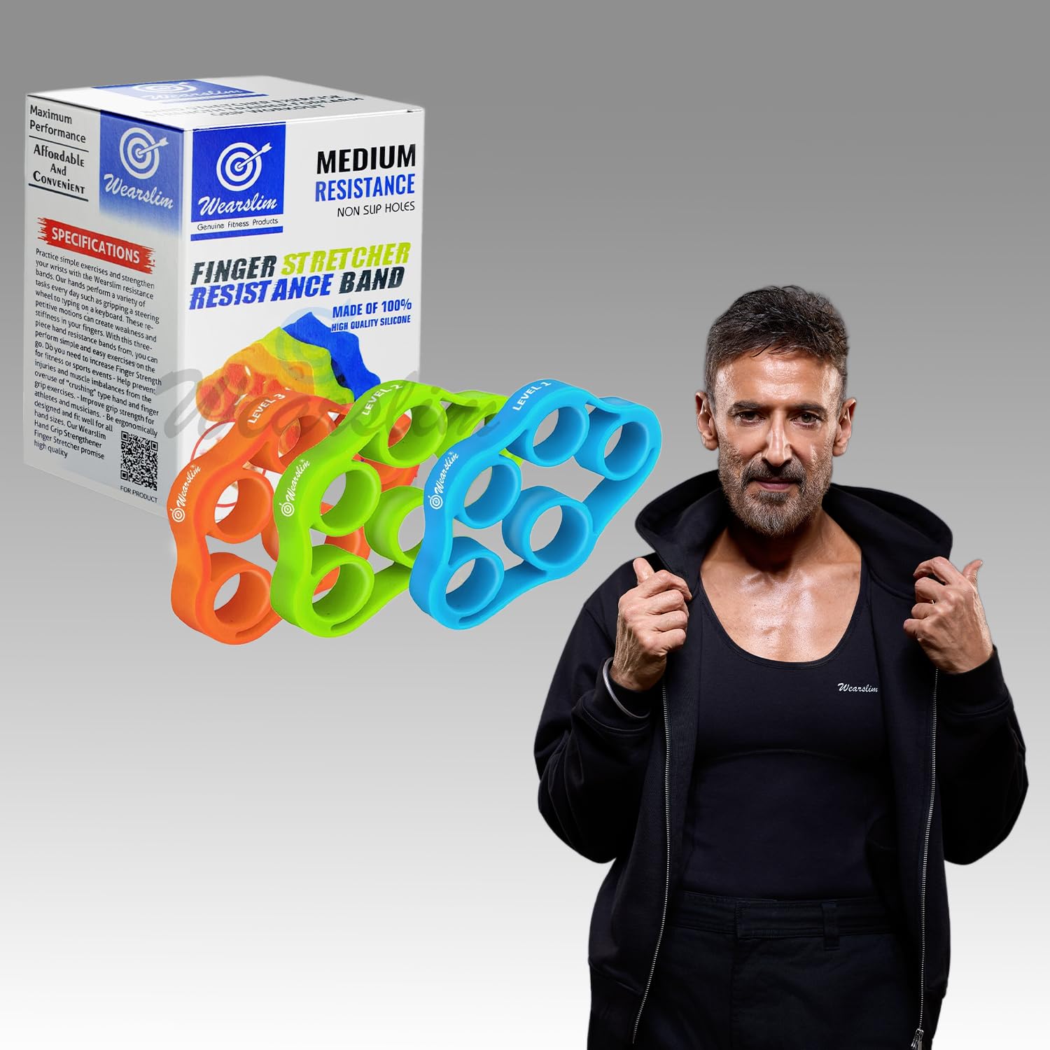 Wearslim Professional Rubber Finger Gripper For Finger Grip Strength|Hand&Finger Exerciser For Hand Grip,Finger Exercise&Wrist Exercise With 3 Resistance Levels (Multicolor,Set Of 3)|6 Months Warranty