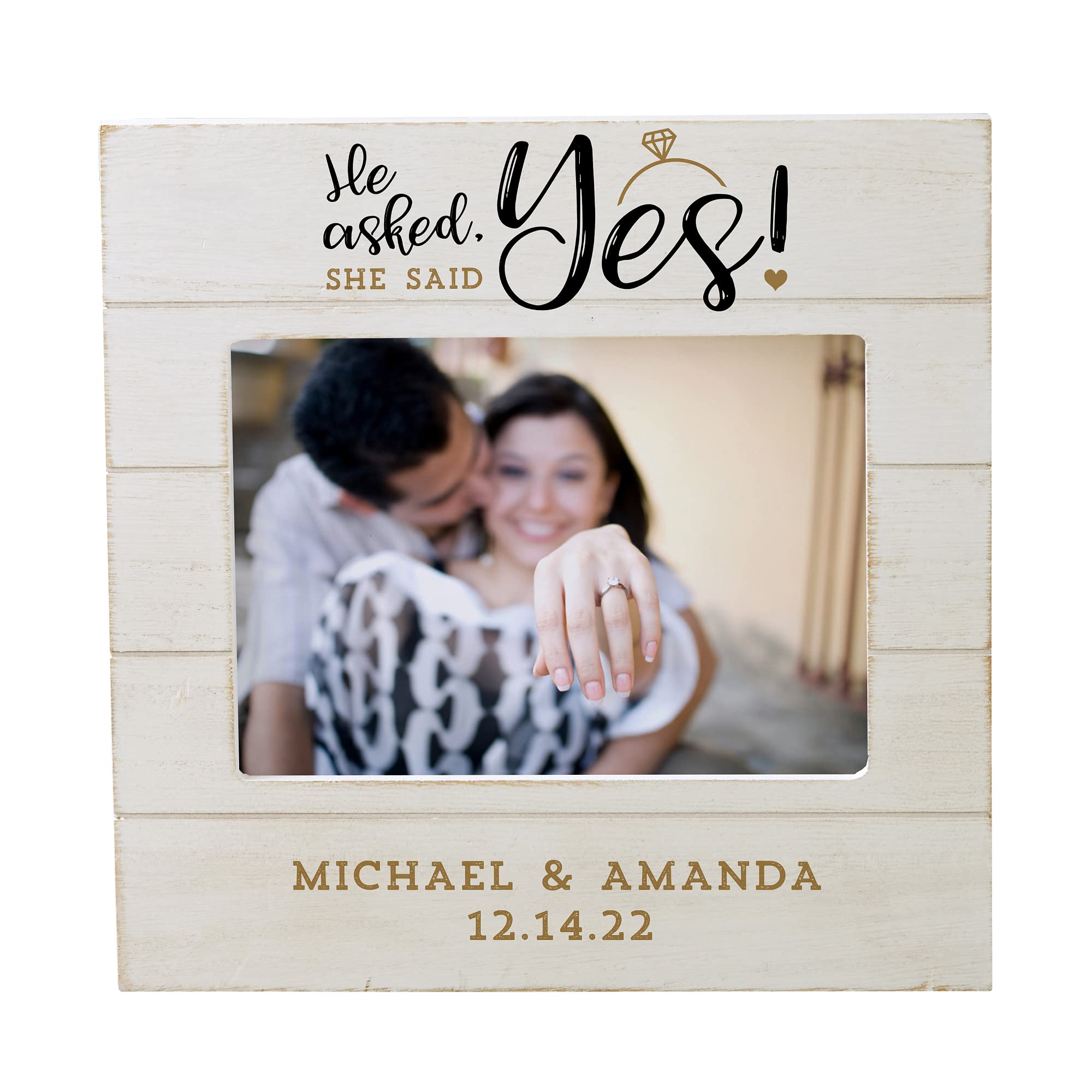 Personalization Universe He Asked, She Said Yes Personalized Engagement Shiplap Frame - 5x7 Horizontal
