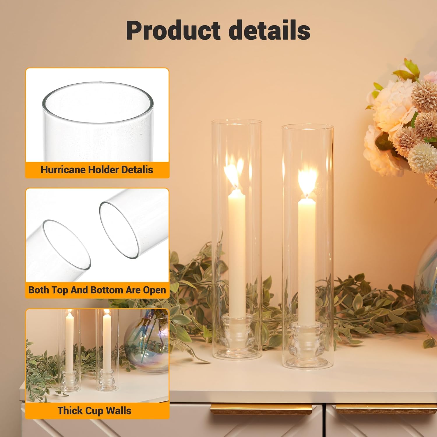 Garvee 10 Pcs 2.5 in W x 12 in H Hurricane Candle Holder Sleeve, Open-Ended Glass Chimney Cover for Candlestick Holders, Bottomless Clear Cylinder Shade Tube for Wedding Party - Image 3