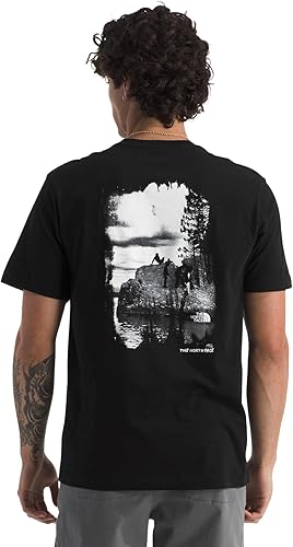 Camiseta de manga corta The North Face Evolution Nature Exposure para hombre | Camisa de algodón con logotipo clásico y gráfico TNF Black