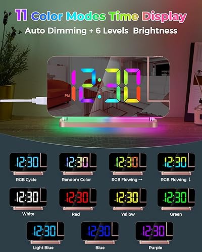 Miniatura 5 de SZELAM Reloj despertador de proyección, espejo LED de 7.4 pulgadas, relojes digitales de proyección en la pared del techo, con luz nocturna RGB,