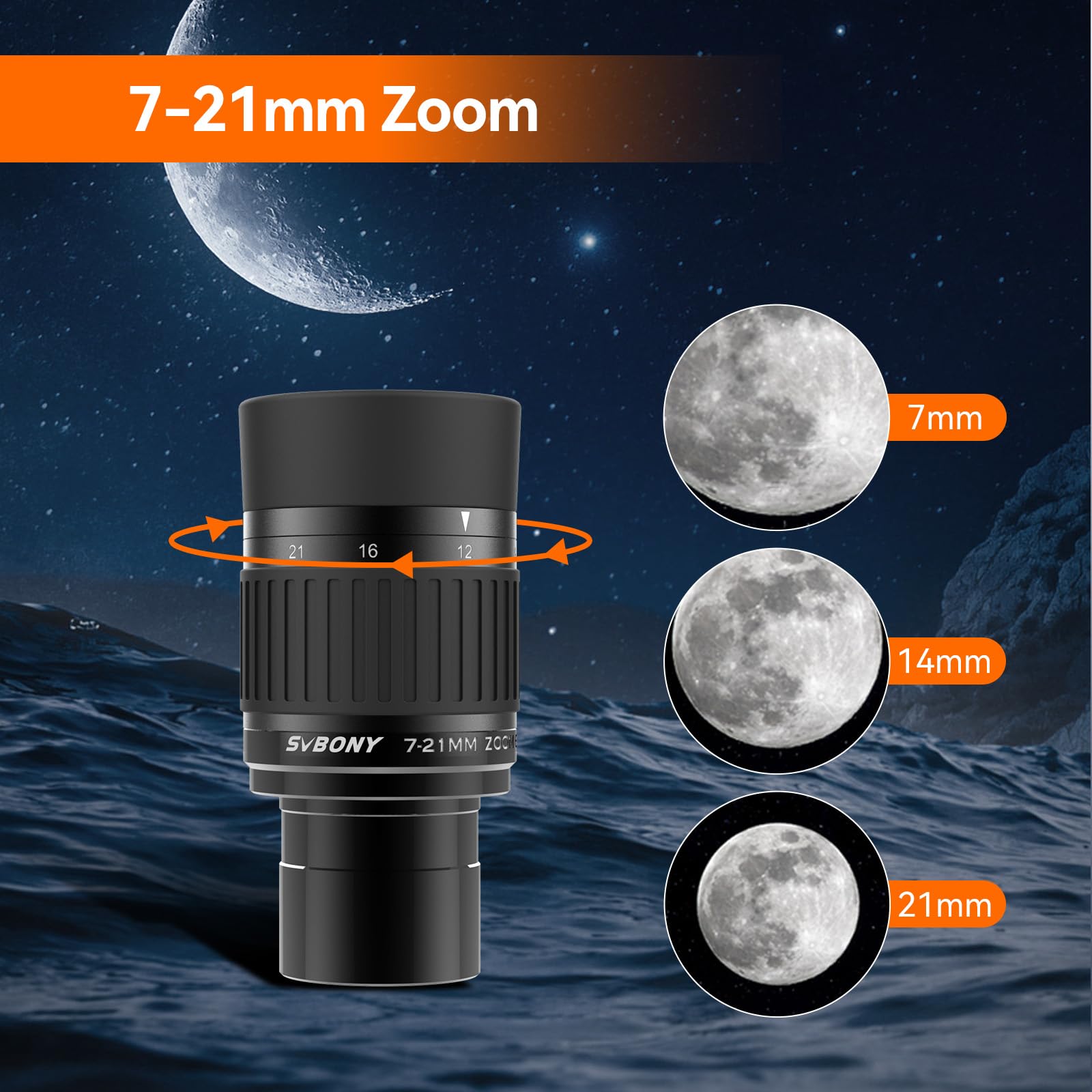 Oculaire Zoom SVBONY SV135 7-21mm oculaire de télescope de 1.25 pouces entièrement multicouche pour l'astronomie céleste visuelle  1420