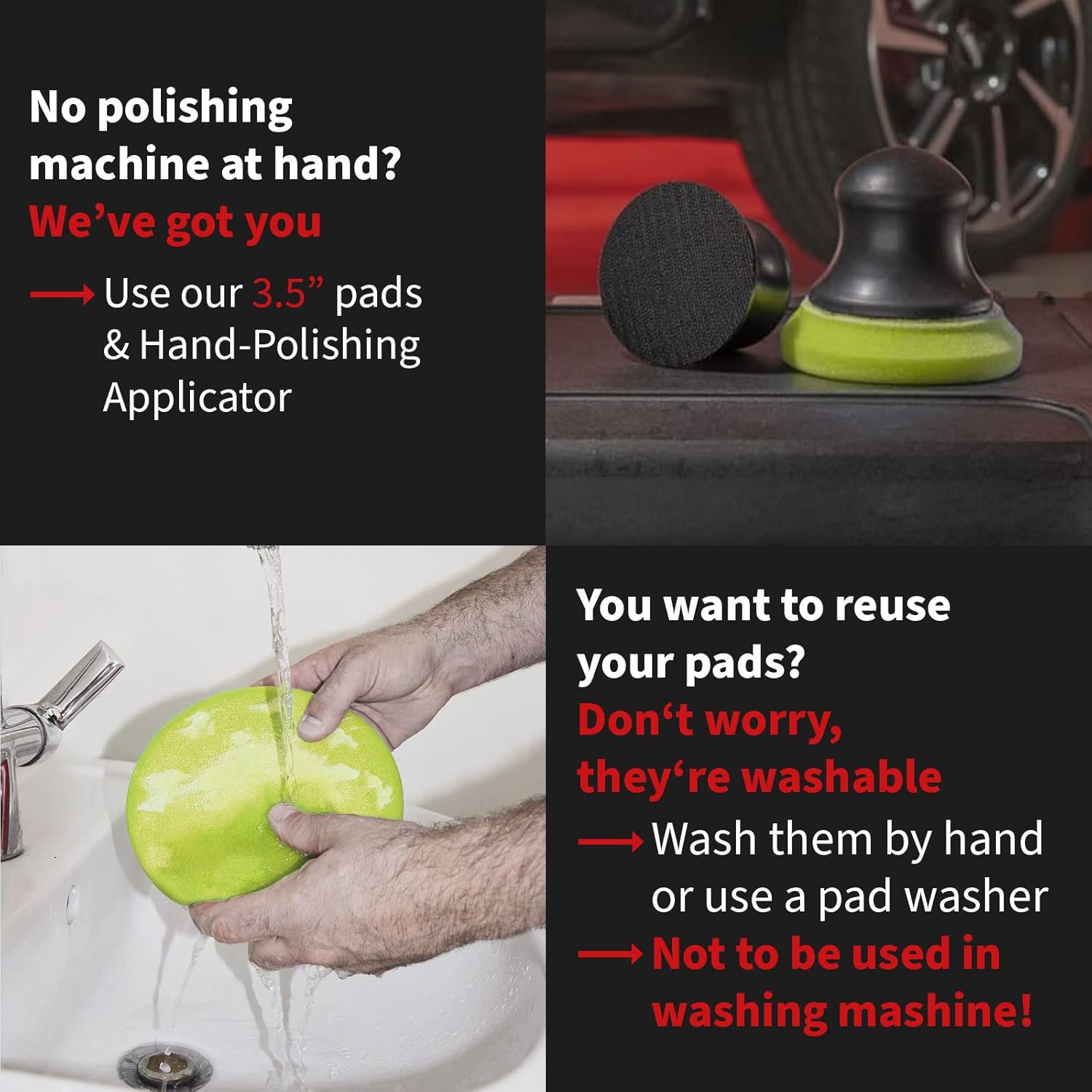 menzerna 3.5 Inch 2X Premium Polishing Pads Finish I High Shine Finishing Buffer Pad I Body Repair Buffing & Polishing I with Safety Edge, Velcro Attachment I Washable & Long Lasting - Image 6