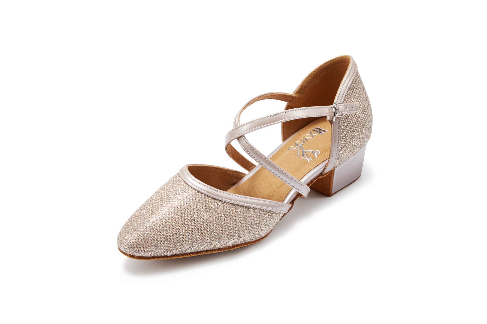 HXYOO Closed Toe Low Heel Glitter Ballroom Dance Shoes for Women Salsa Latin Wedding Party 1 1/2“ Heel S11-1