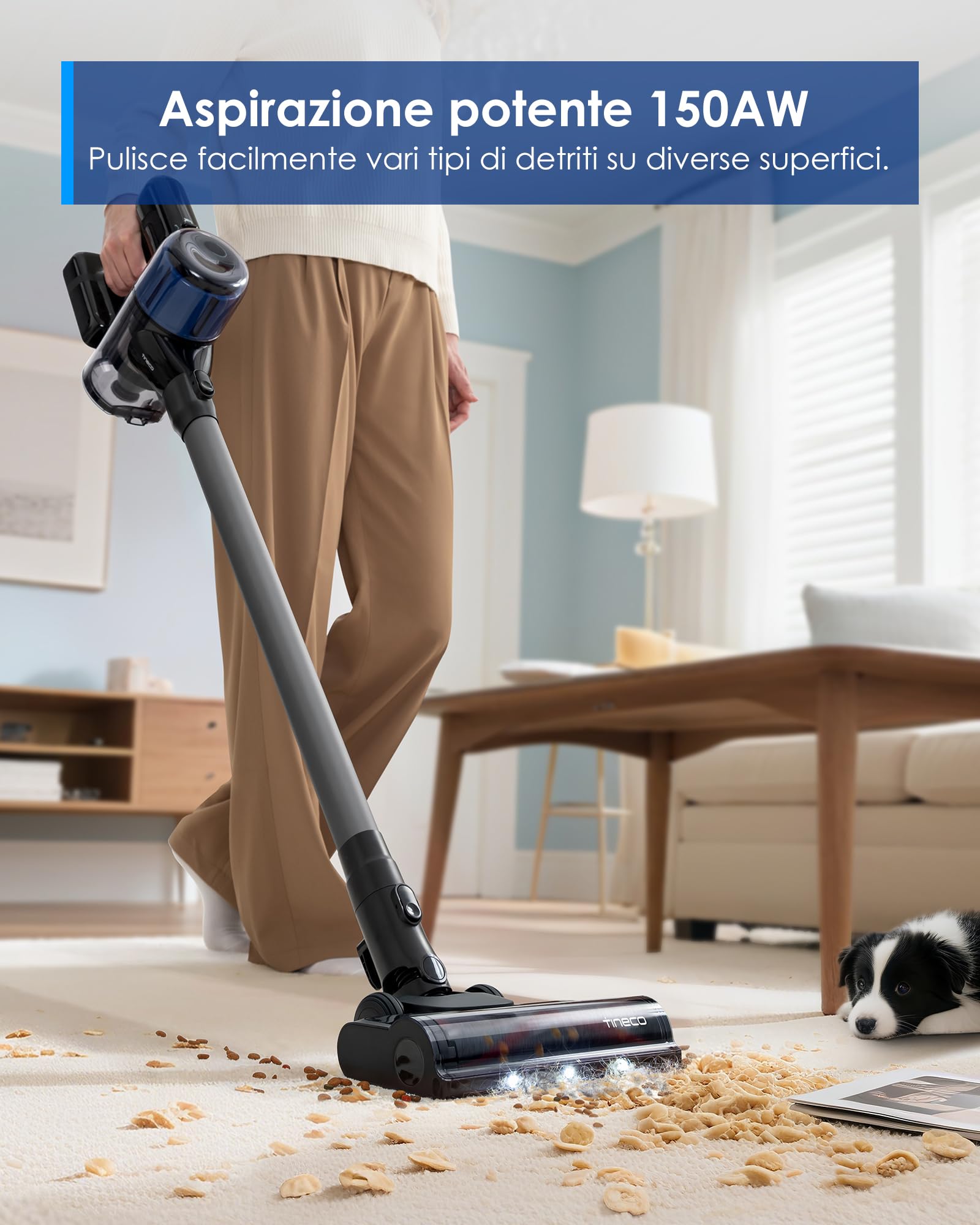 Tineco Pure One S30,Aspirapolvere Senza Fili,150AW,Spazzola ZeroTangle,Fino a 65 minuti di autonomia,Sistema di filtrazione a 6 stadi,Tecnologia PureCyclone,Dock a parete