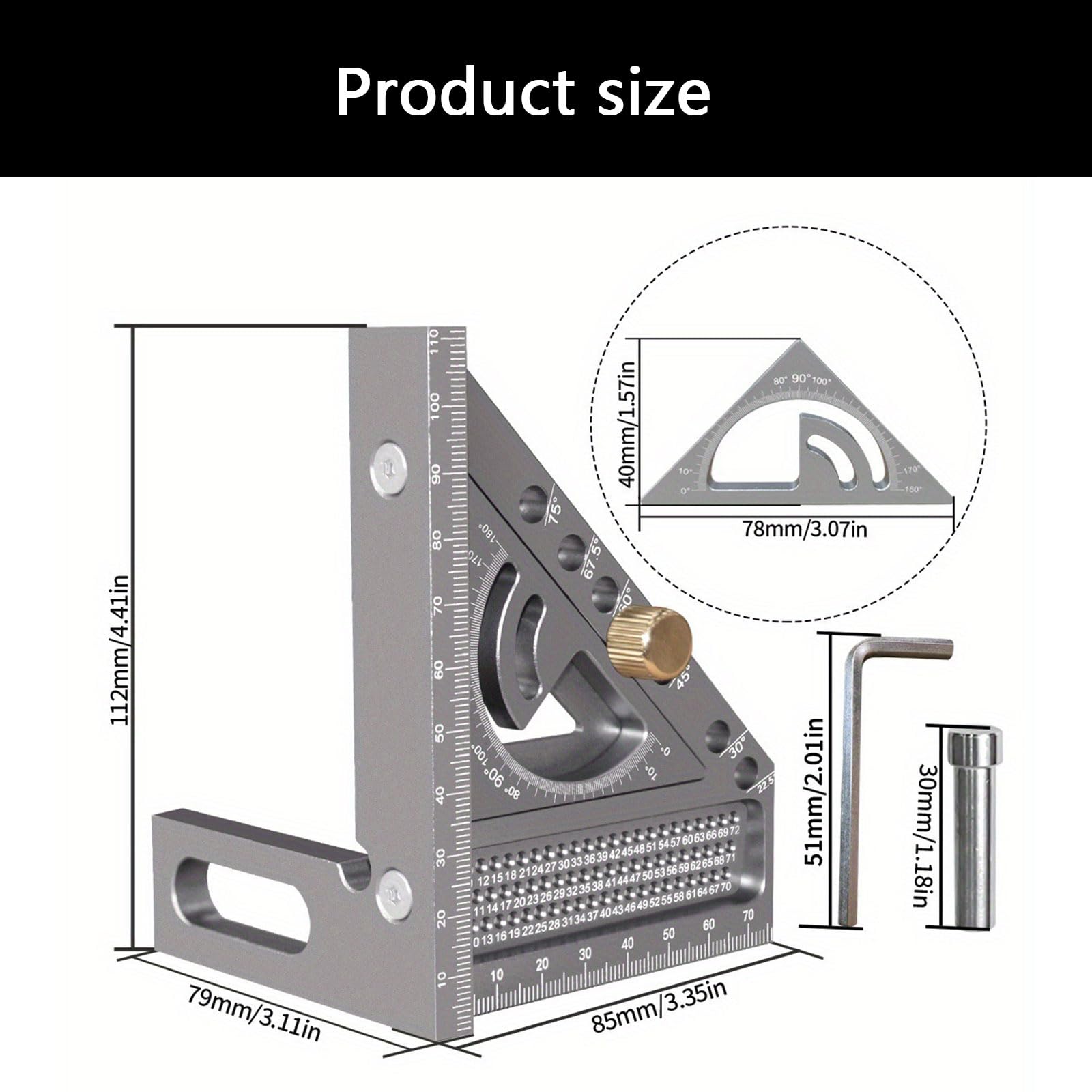 Juego de cuadrados combinados de aluminio de grado aeronáutico adecuado para carpintería, ángulos precisos y medidas de bordes rectos, regla de ángulos de doble propósito con borde recto