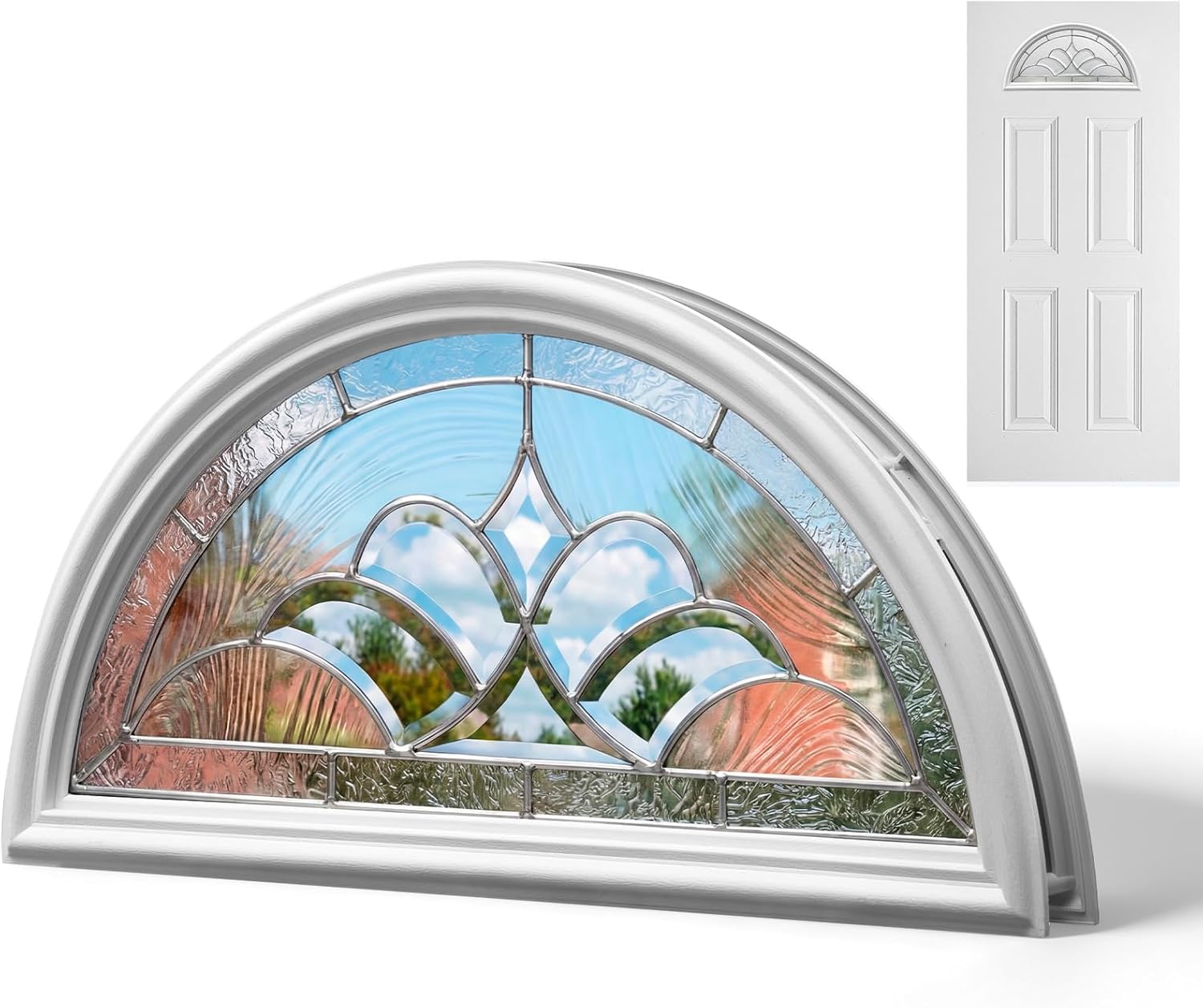 22" x 10" Entry Door Glass Insert Half Round Top Exterior Door Window Inserts Replacement Kit for Home Improvement(1 Lite Low-e Glass,White)