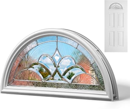 22" x 10" Entry Nouveau Door Glass Insert Half Round Top Exterior Front Door Window Inserts Replacement Kit for Home Improvement 1 Lite Glass, Nickel Caming