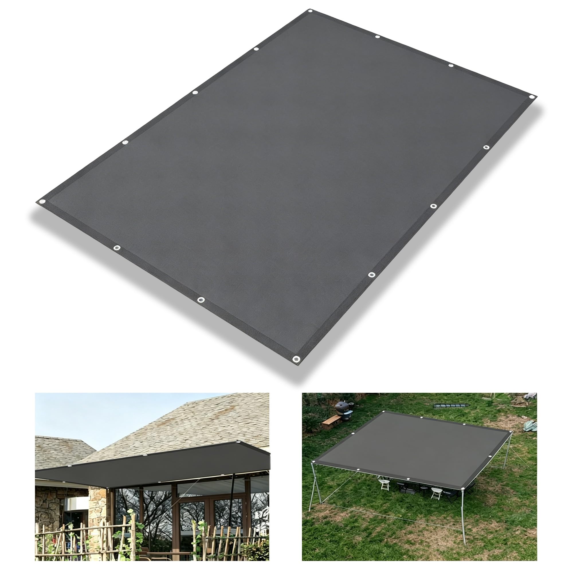 Prostokątny żagiel przeciwsłoneczny 2 x 3,7 m, wodoodporny żagiel przeciwsłoneczny, 370 x 200 cm, ochrona przed promieniowaniem UV, żagiel do ogrodu, na balkon, taras w ciemnej szarości