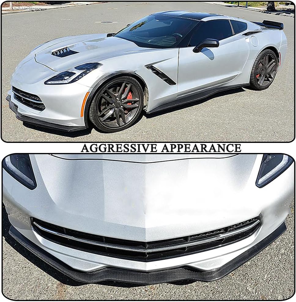 MCARCAR KIT Reak Carbon Fiber Front Bumper Lip for Chevrolet Corvette C7 Z06 Coupe 2Door 2014-2017 Front Chin Spoiler Splitter Protector