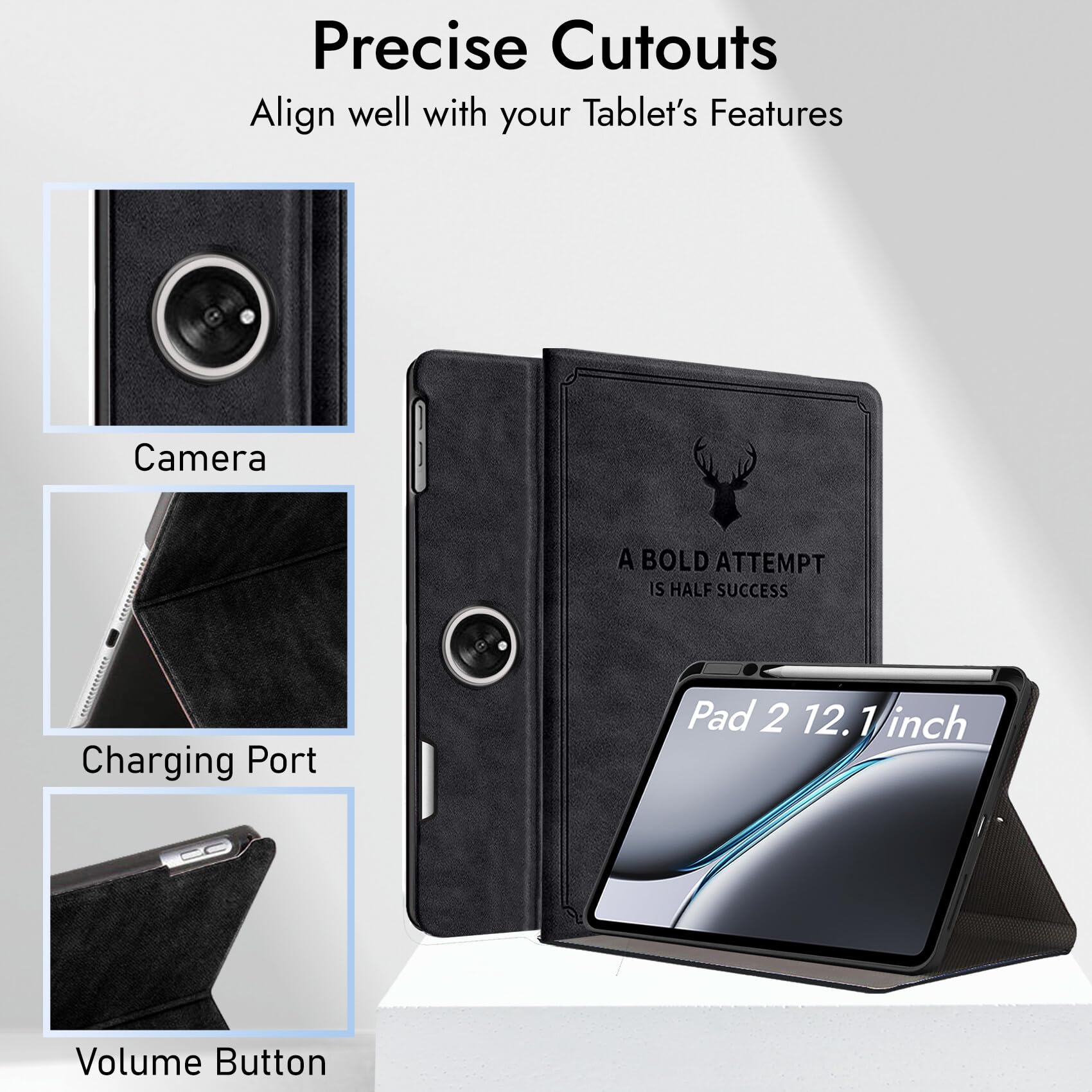 Robustrion Cover Case for OnePlus Pad 2 12.1 inch Cover, Deer Pattern Cover Case for OnePlus Pad 2 Cover with Pencil Holder 12.1 inch [Auto Sleep Wake Support] - Black — Amazon image 7