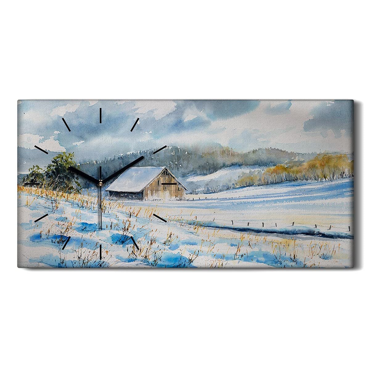 Horloge sur toile art moderne salon paysage aquarelle 60x30cm