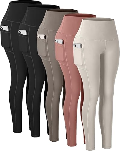 Miniatura 11 de CHRLEISURE - Calzas con bolsillos para mujeres, pantalones de yoga de cintura alta con control de abdomen para entrenamiento Paquete de 5