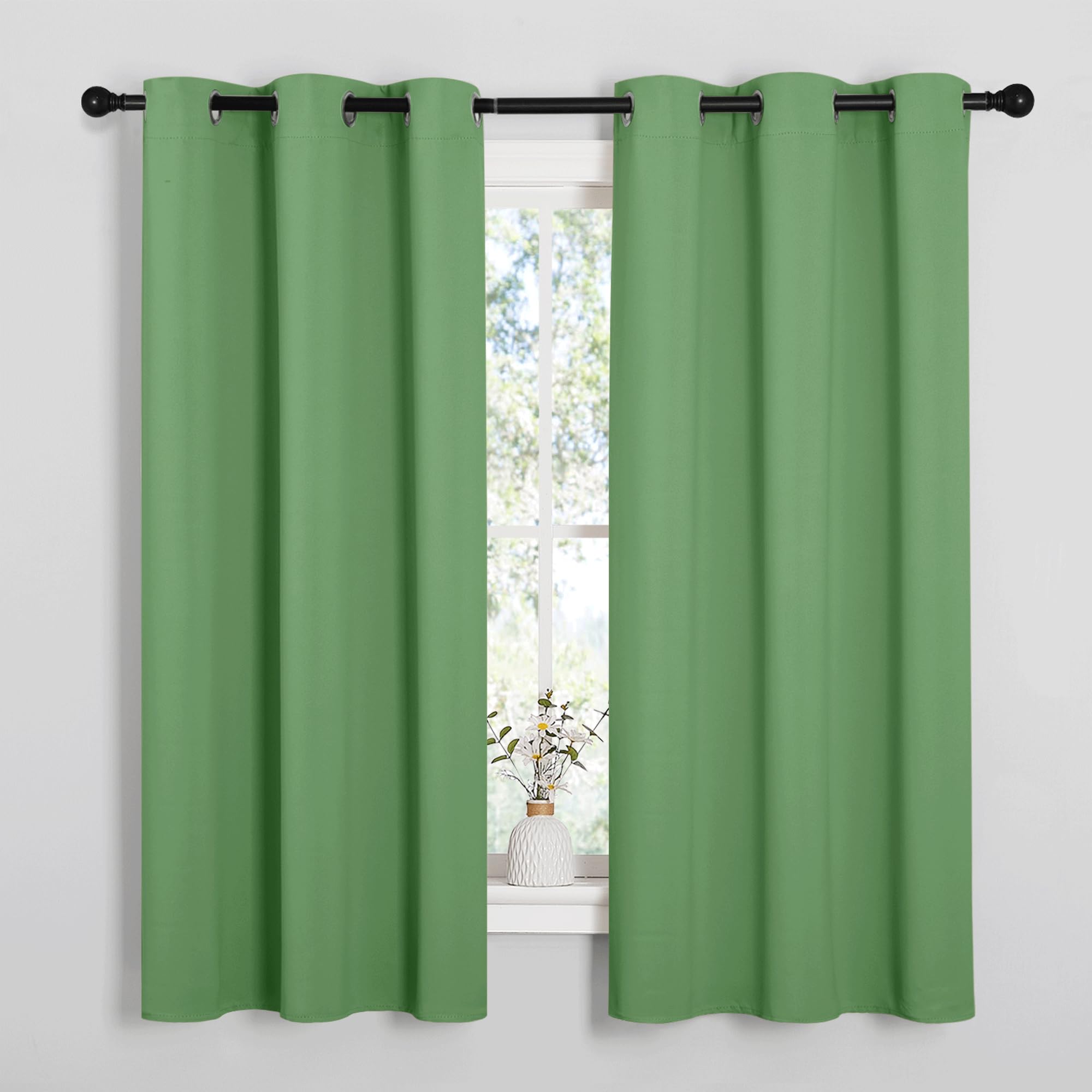 NICETOWN Room Darkening Curtains 63" Long Set of 2 for Bedroom, Forest Green Nursery Essential Thermal Insulated Solid Grommet Top Blackout Curtains/Drapes (1 Pair, 42 inches Wide)
