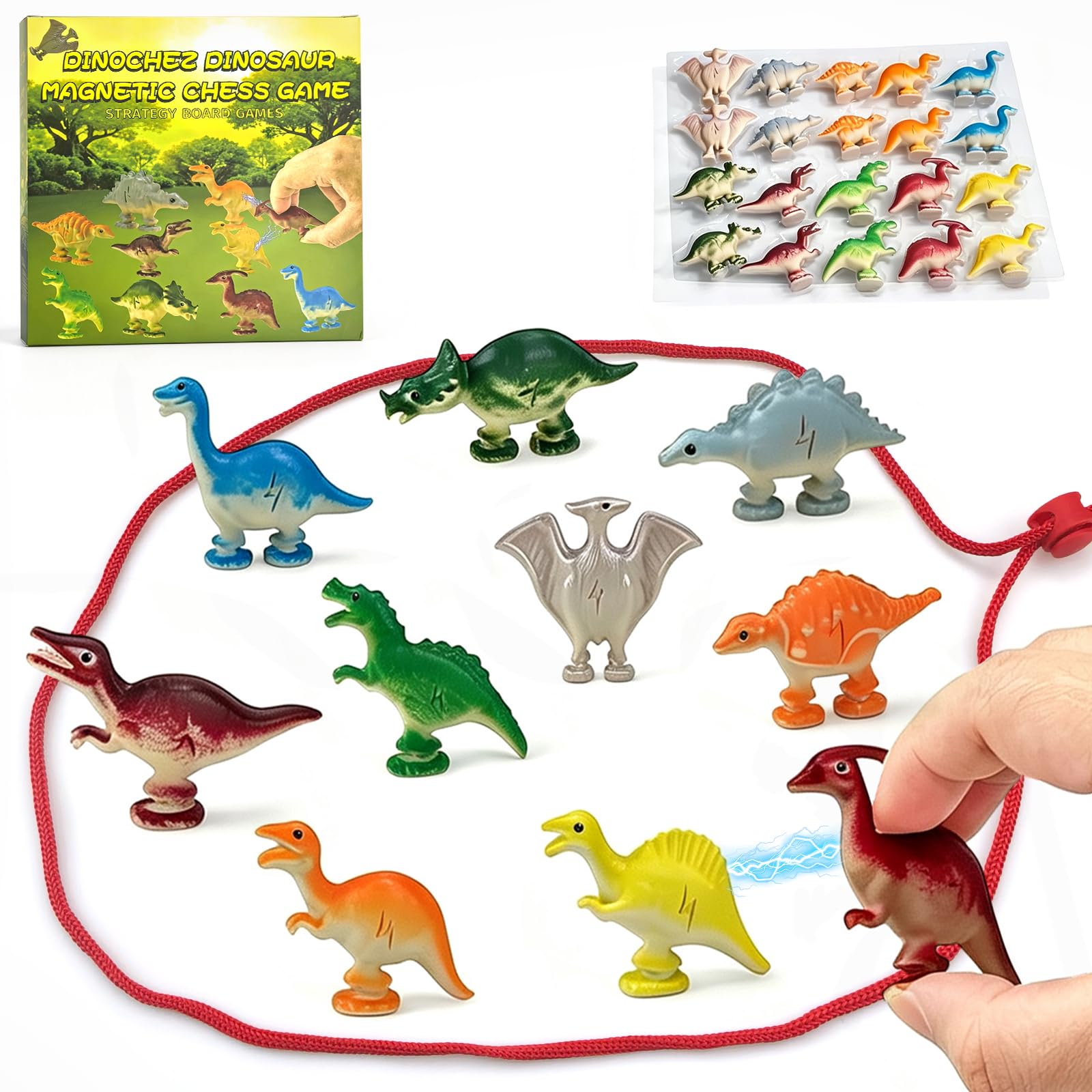 Dinochez 2026 New Chess Game Set 20 Pcs Dinosaur Stones with Bag | Dinosaur Chess Game with String Travel Family Strategy Board Birthday Basket Stuffer Gift