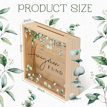Unittype Honeymoon Fund Box Rustic Wooden Wedding Money Box 8 x 8 Inch