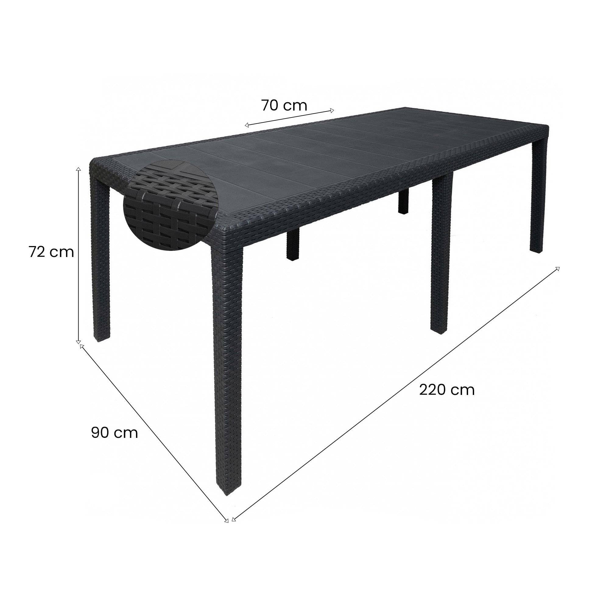 Dmora - Außentisch Roma, ausziehbares rechteckiges Esszimmerregal, ausziehbarer Gartentisch mit Rattan-Effekt, 100 % Made in Italy, 150/220 x 90 x 72 cm, Anthrazit