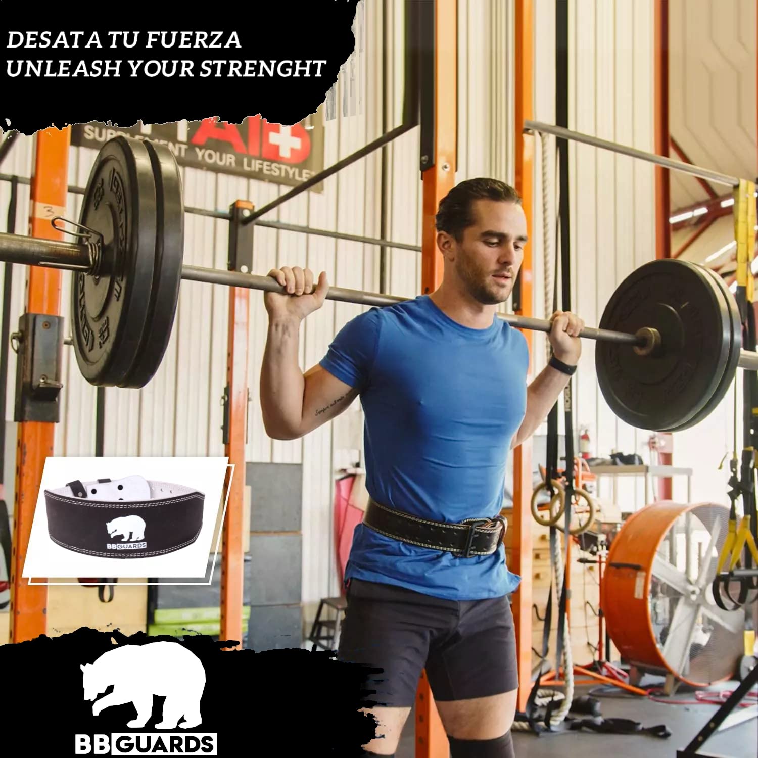 BBGuards Pack Palestra: Cintura Powerlifting In Pelle + Straps In Cotone. Per Uomo E Donna, Taglie M/L. Il Set Completo Per Sollevare Di Più! - 5