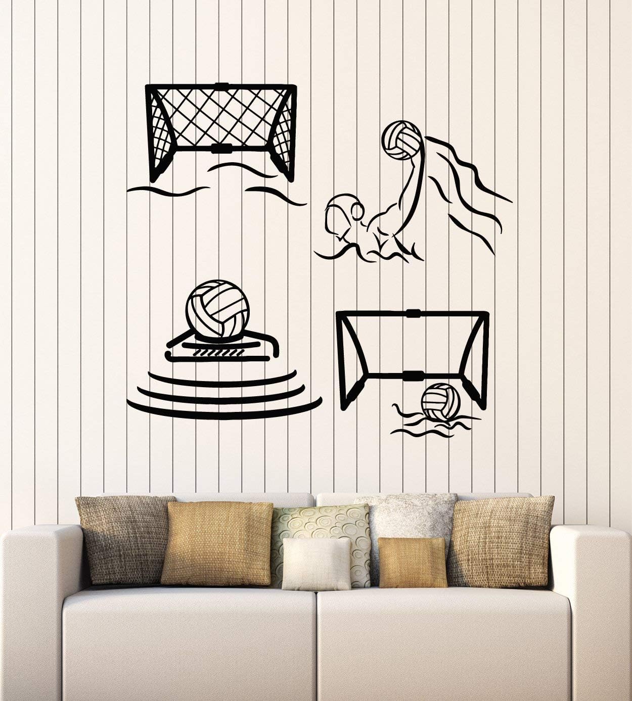 WallStickers4ever Vinyl Wall Decal Water Polo Players Swimmers Ball Sport Stickers Mural Large Decor (g5088) Black