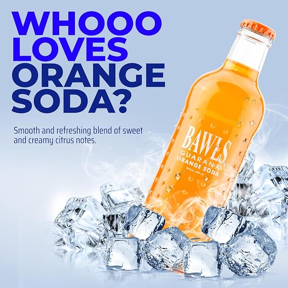 BAWLS Guarana Mandarin Orange, BAWLS Guarana Drink, Guarana Soda, Guarana Fueled Soda for Energy, High Energy Caffeinated Drink, 10oz 12 Pack Glass Bottles