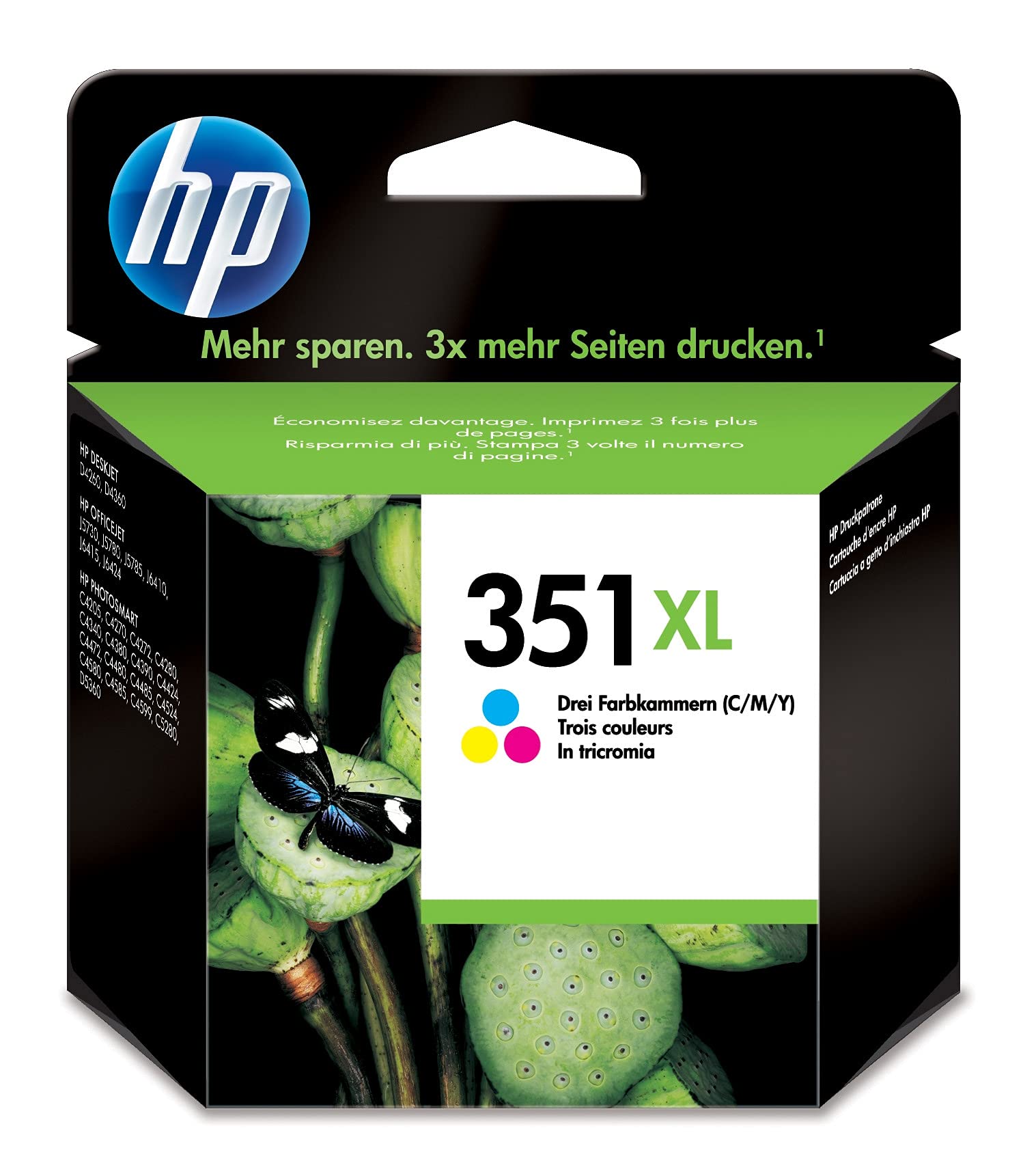 HP Original CB338EE / 351XL, für DeskJet D 4260 Premium Drucker-Patrone, Cyan, Magenta, Gelb, 580 Seiten, 14 ml