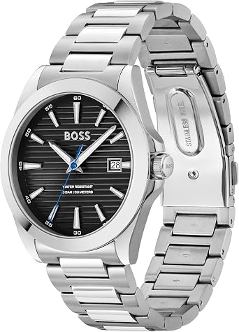 BOSS Three Hand Quartz Movement Watch for Men Strike Collection with Stainless Steel Bracelet