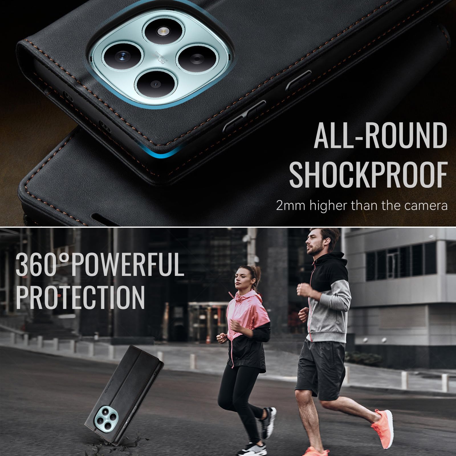 Funda para Xiaomi Redmi Note 15 4G/5G,Funda Avanzado PU Piel [Bloqueo RFID][Tarjetas y Billetera][Soporte Plegable][Cierre Magnético] Antigolpes Libro Case Carcasa para Redmi Note 15 -Negro - 5