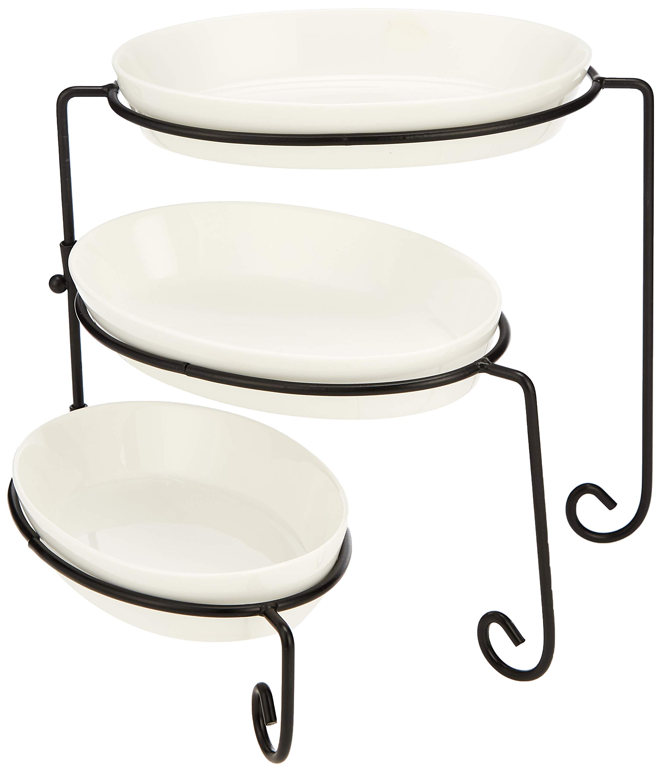 HarmonyPorcelain Plate with Metal Rack Set of 4, Off White