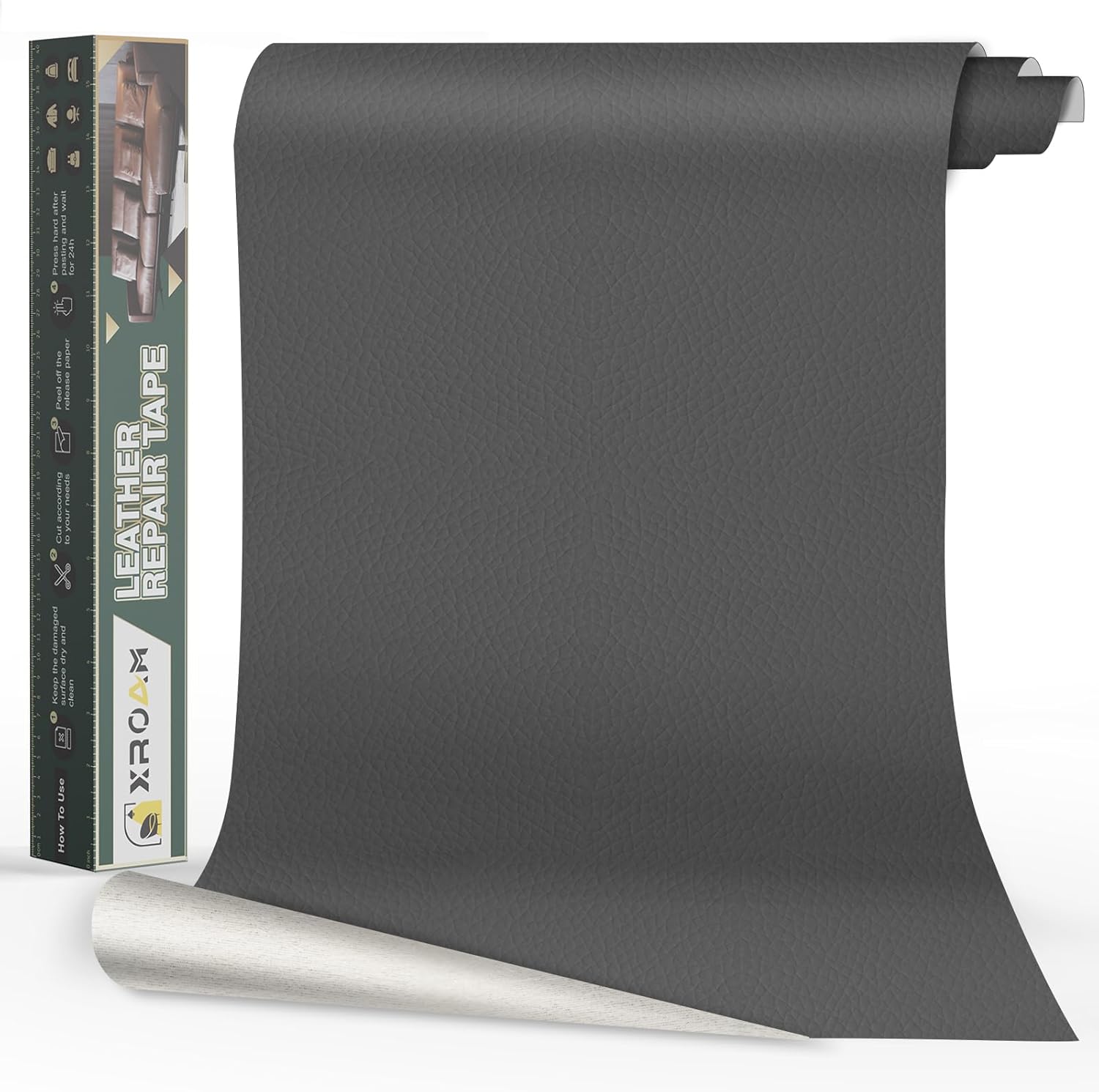 Leather Repair Tape, 23.6x79 inch Leather Patches for Furniture, Self Adhesive Leather Repair Patch for Sofas, Couches, Leather Covers, Seats, Chairs, Vinyl Repair Tape Dark Gray Dark Gray 23.6x79 inch