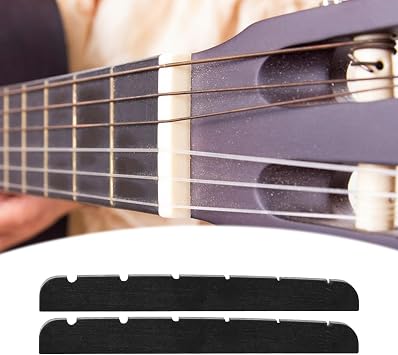 2 Pieces Electric Guitar Bone Nut,42x3.5mm Flat Bottom Bone Slotted for 6 Strings Guitars, Black