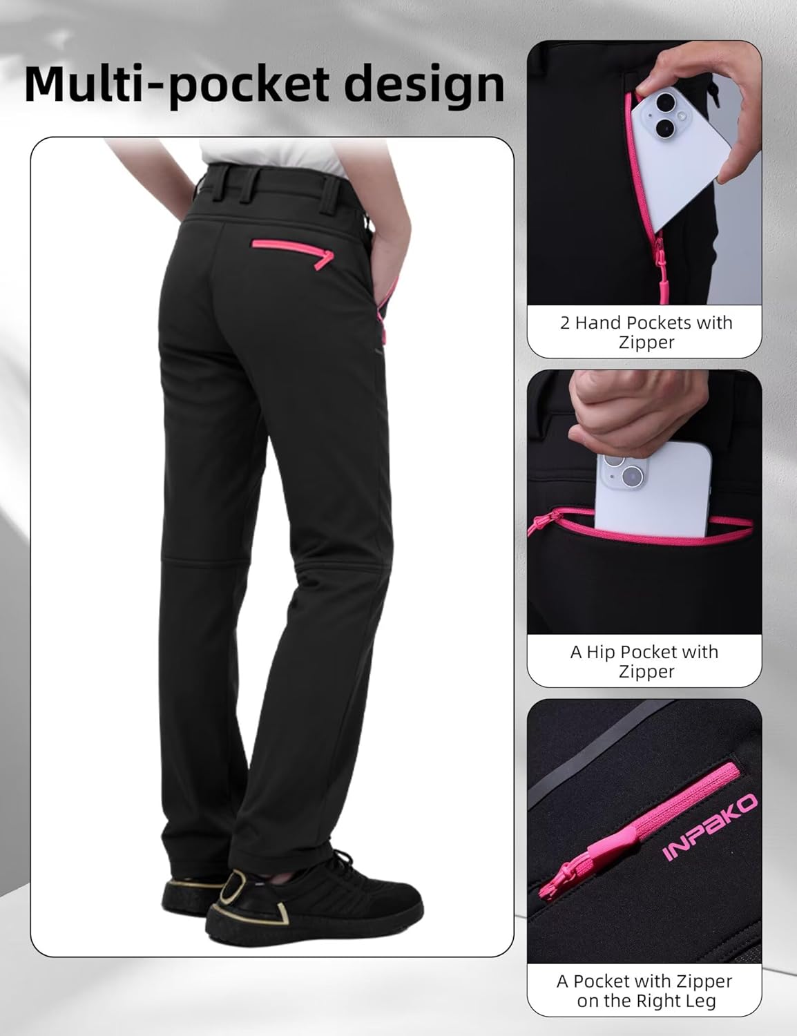 Women's Winter Hiking Pants Fleece Lined Waterproof Windproof Snow Insulated Pants Small - Image 5