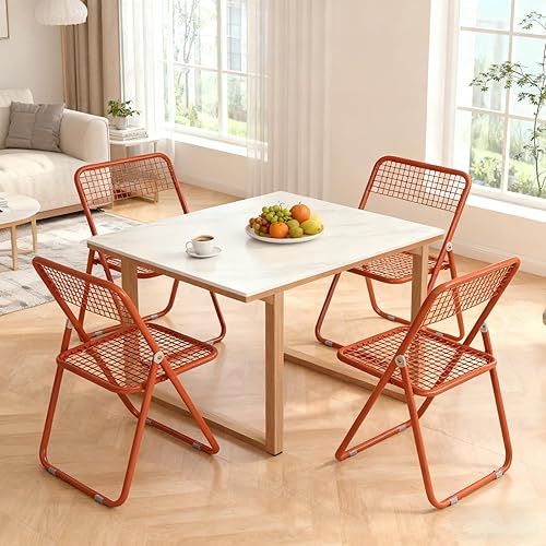 Miniatura 7 de Paquete de 12 sillas plegables, color naranja, de una sola pieza, diseño plegable que ahorra espacio para uso en interiores y exteriores