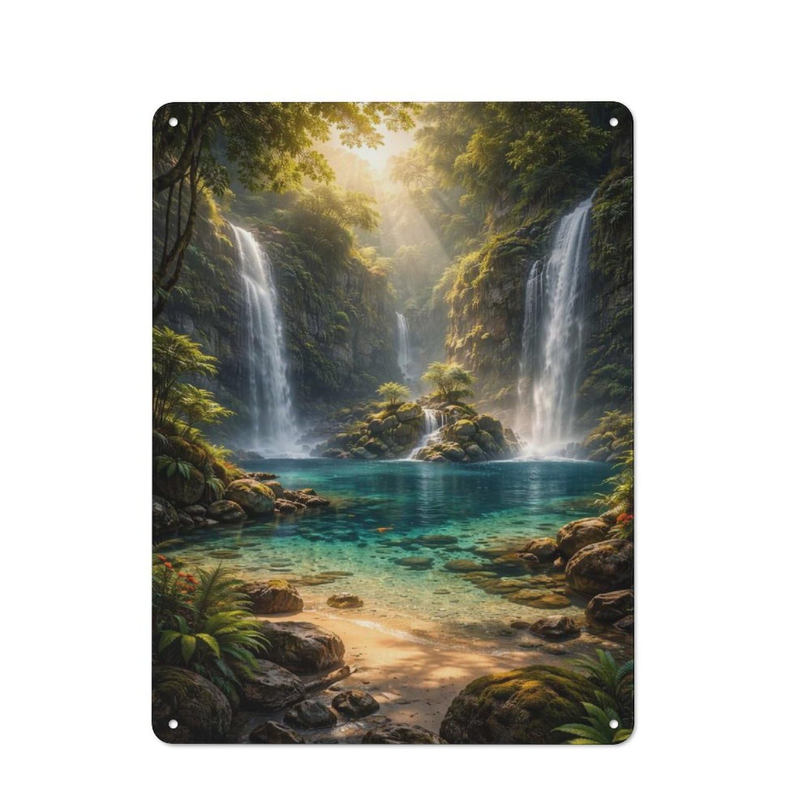 Junmoney Style-6 Rustic Metal Wall Sign 40X30cm Featuring Lush Waterfall Paradise For Garage Wall, Tin Sign Wall Decor For Garages And Workshops