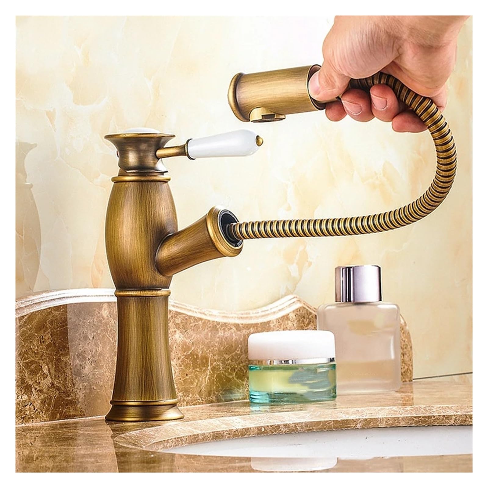 Csxsxauo Antique Bronze Pull Out Faucet - Modern Mixer Tap For Bathroom Sink, Finish