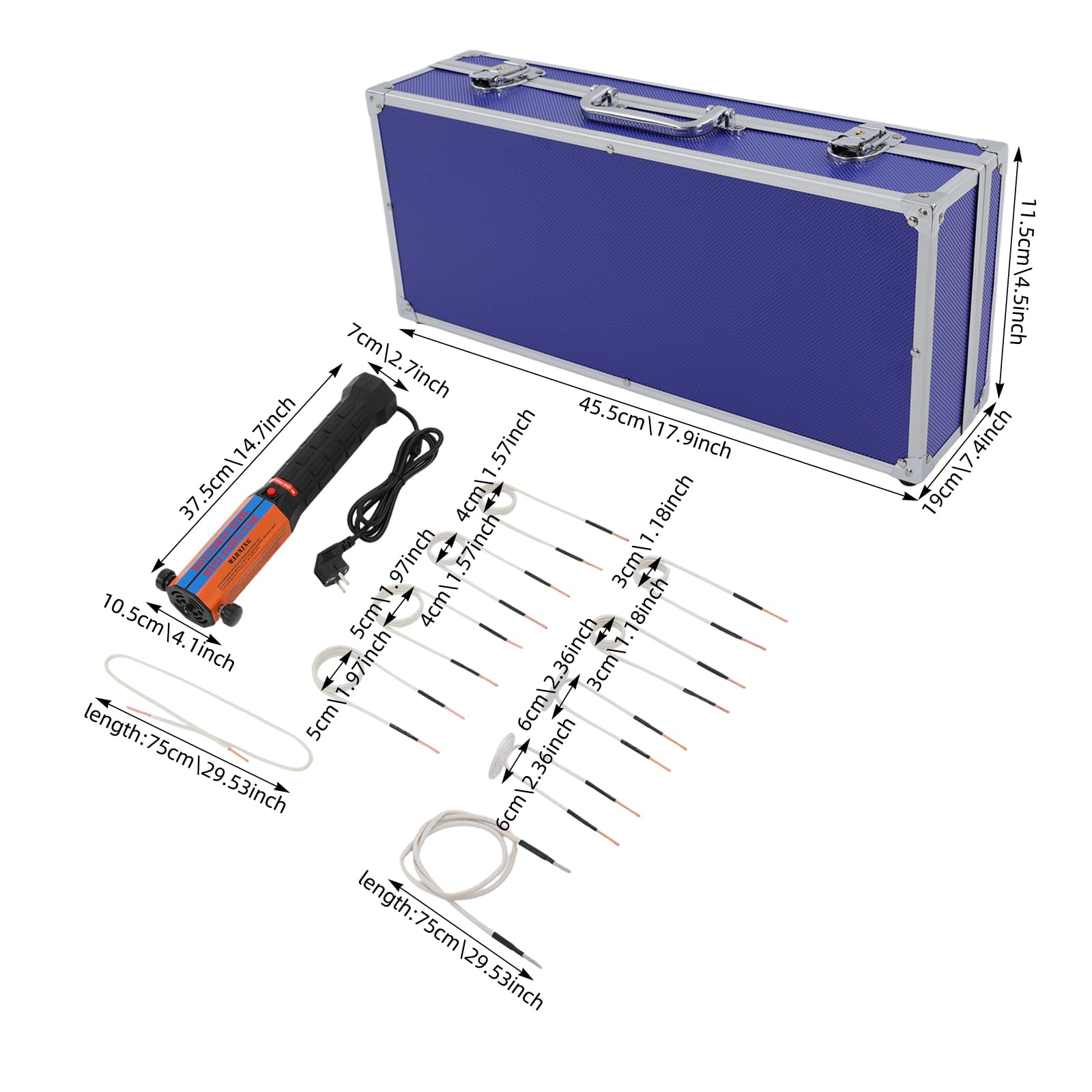 Riscaldatore a induzione, 230 V, 1300 W, riscaldamento a induzione, professionale, temperatura di riscaldamento: 800 °C, set di riscaldamento a induzione con 10 bobine e scatola di