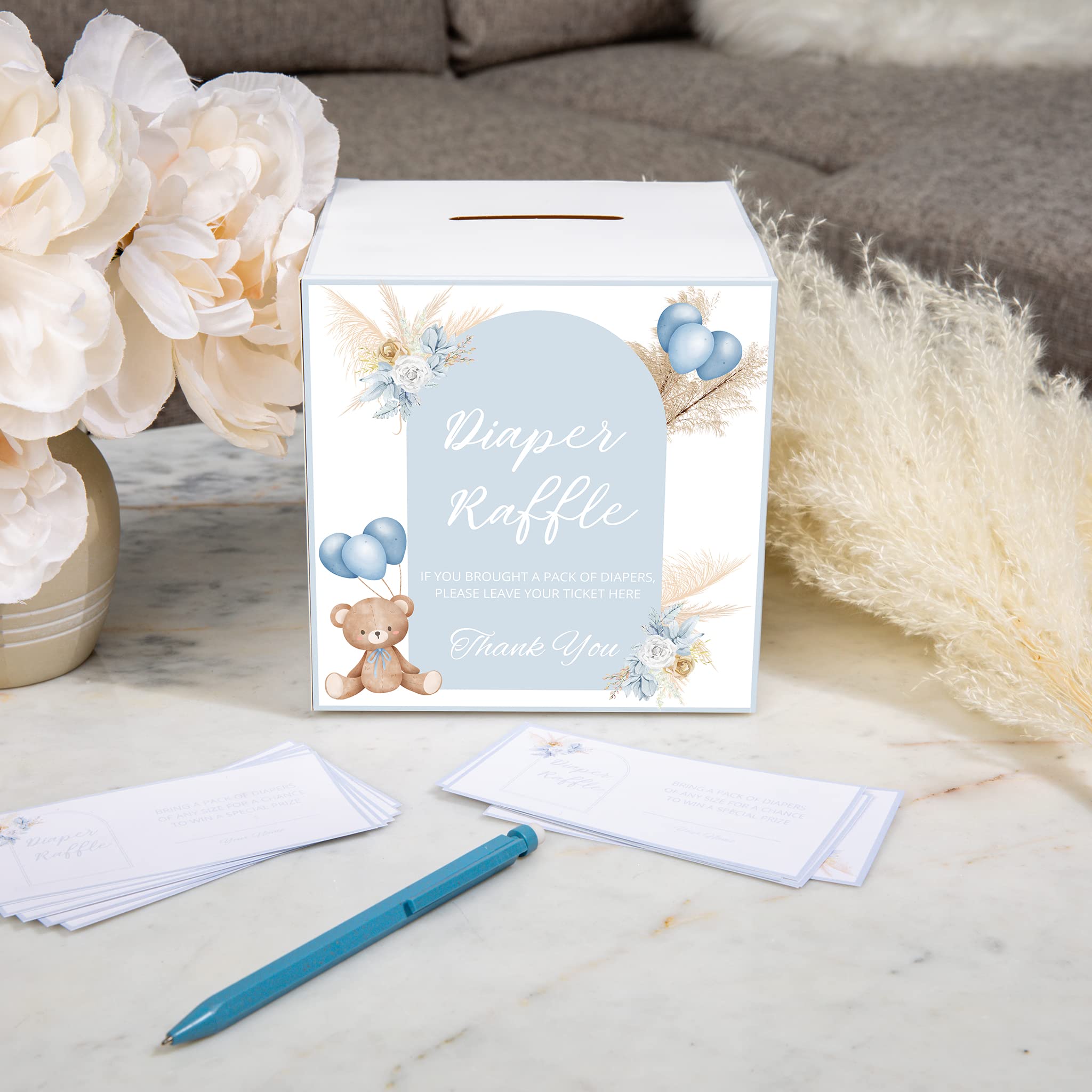Juego de 50 tarjetas de lotería para baby shower con caja de lotería para pañales usadas para juegos de fiesta de bebé o decoraciones de moda para baby shower