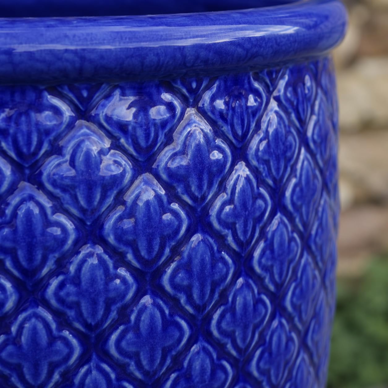 Indigo Provence glazurowana donica na rośliny, 54 cm, w kolorze kobaltowego błękitu – ręcznie wykonana ceramiczna donica na kwiaty z wysoko wypalaną glazurą i odpływem wody zapobiegającej